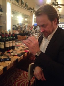 Laurent Dufau sampling some of the wines before the dinner